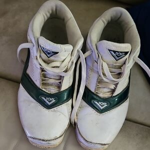 Pony White Sneakers with Dark Green V Accent